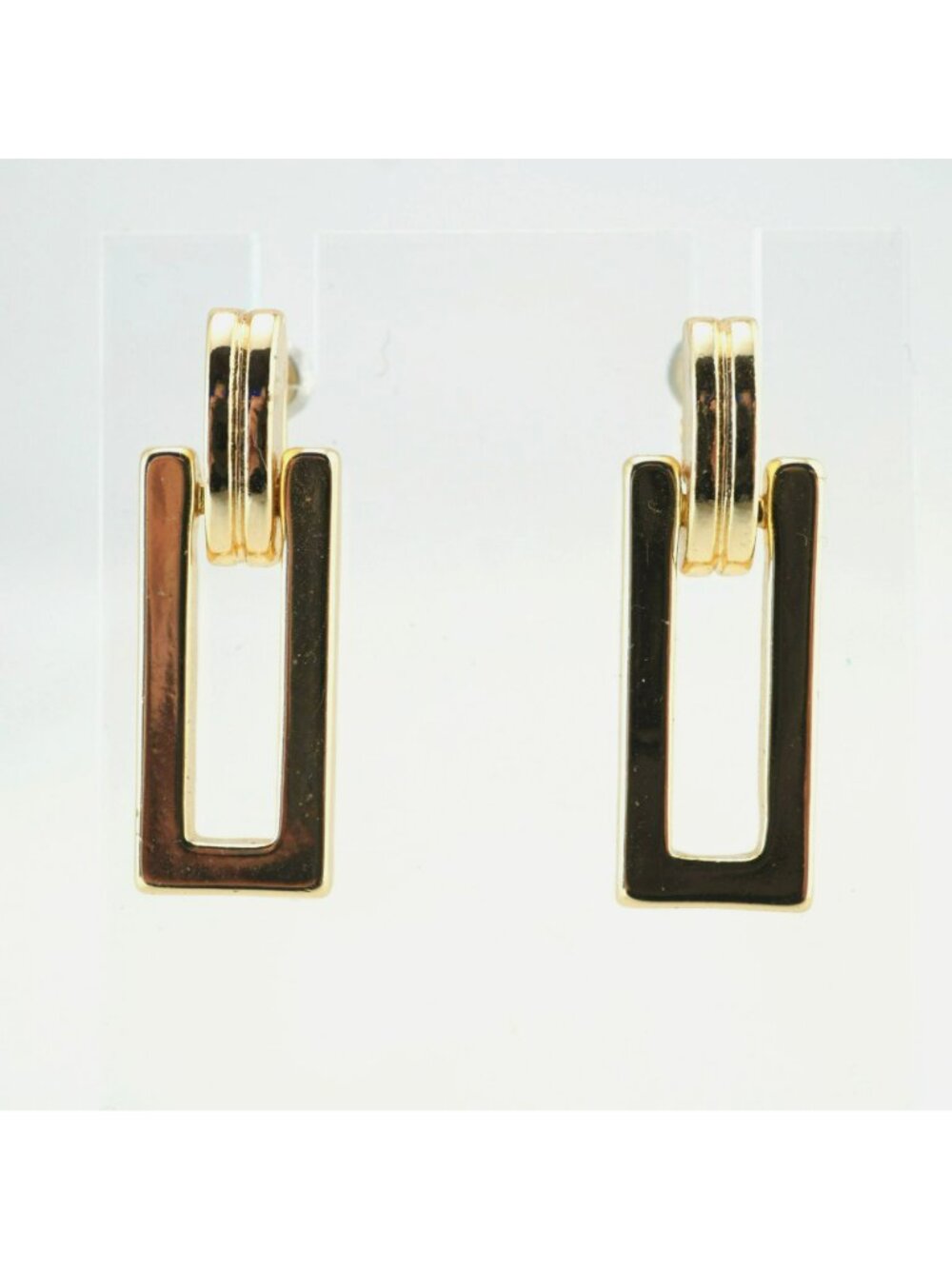 Napier Gold-Tone Rectangular Drop Earrings Geometric Design - Picture 6 of 7